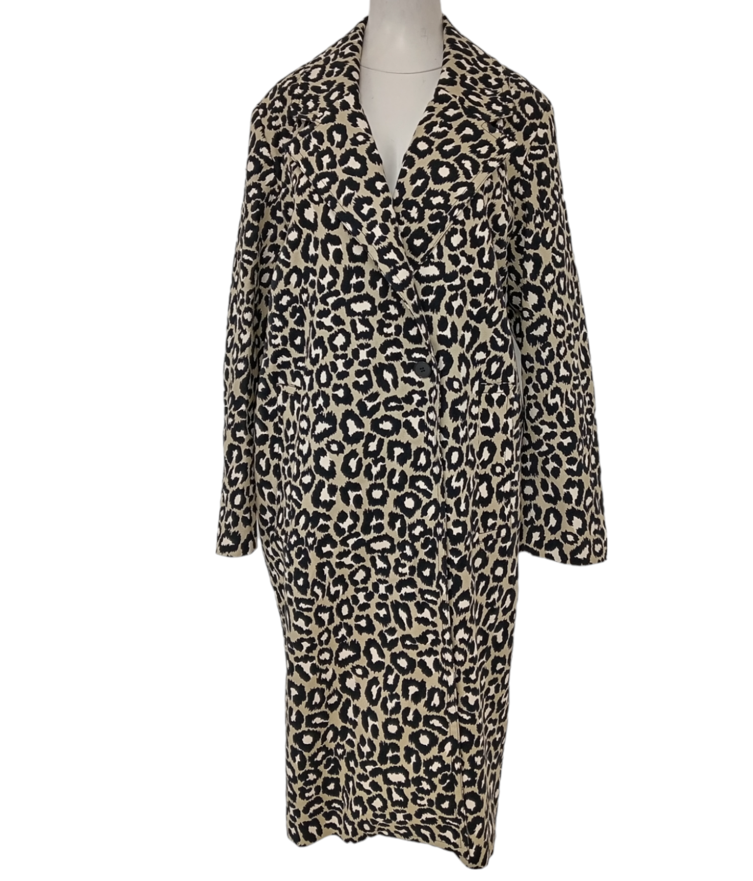 JIGSAW Ladies UK Size 16 Khaki Long Leopard Print Over Coat