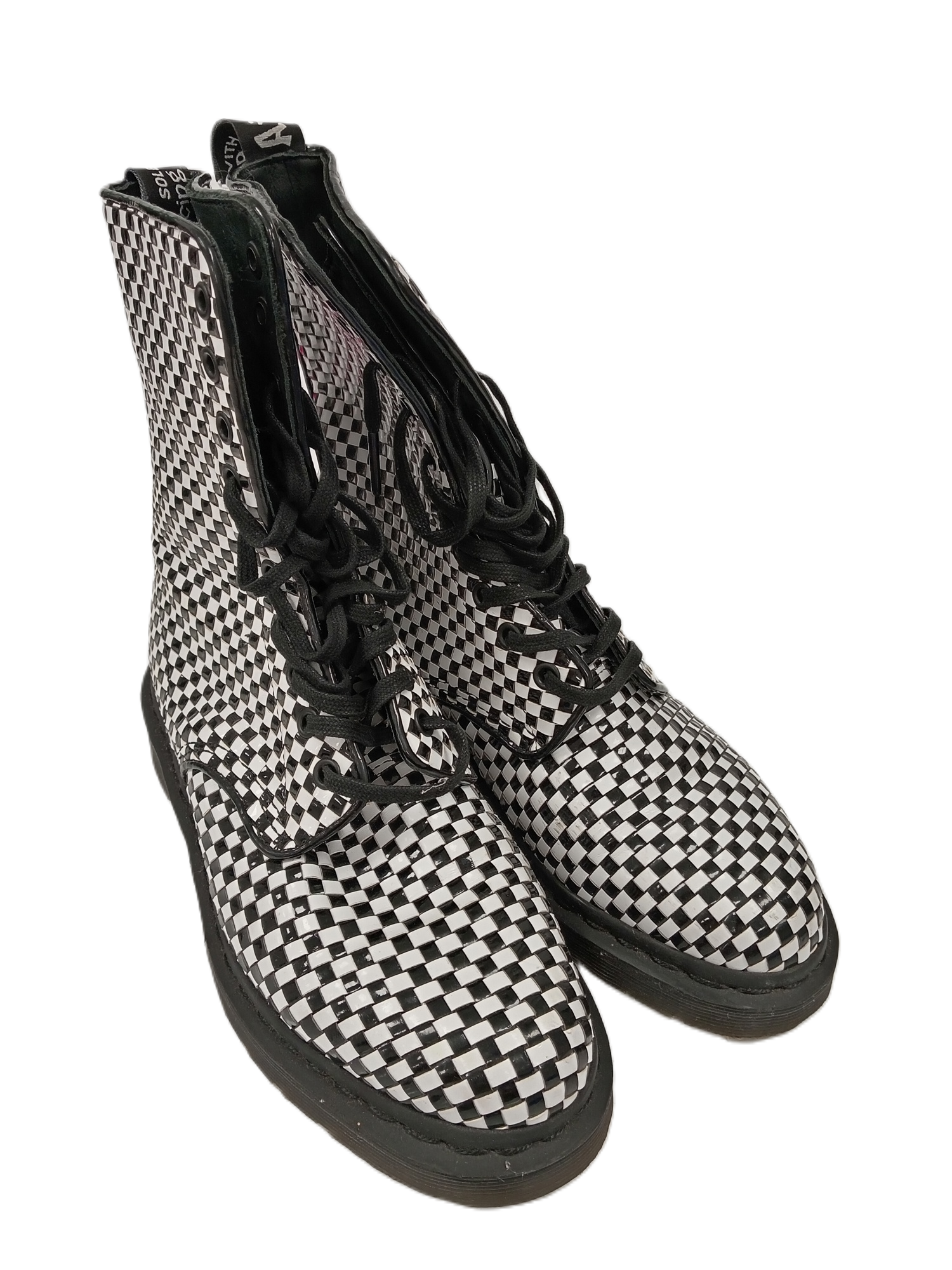 DR MARTENS AVERY UK Ladies Black White Checkered Boots Pre