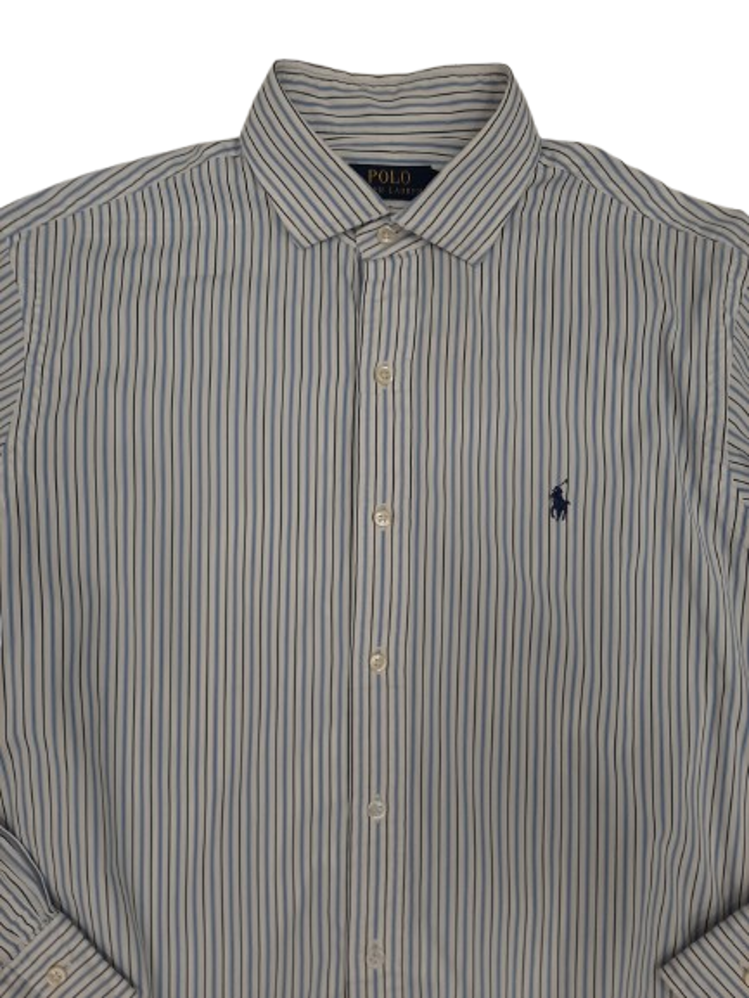 Polo Ralph Lauren Men's White & Blue Striped Shirt Size 16" Collar Re-Fashioned