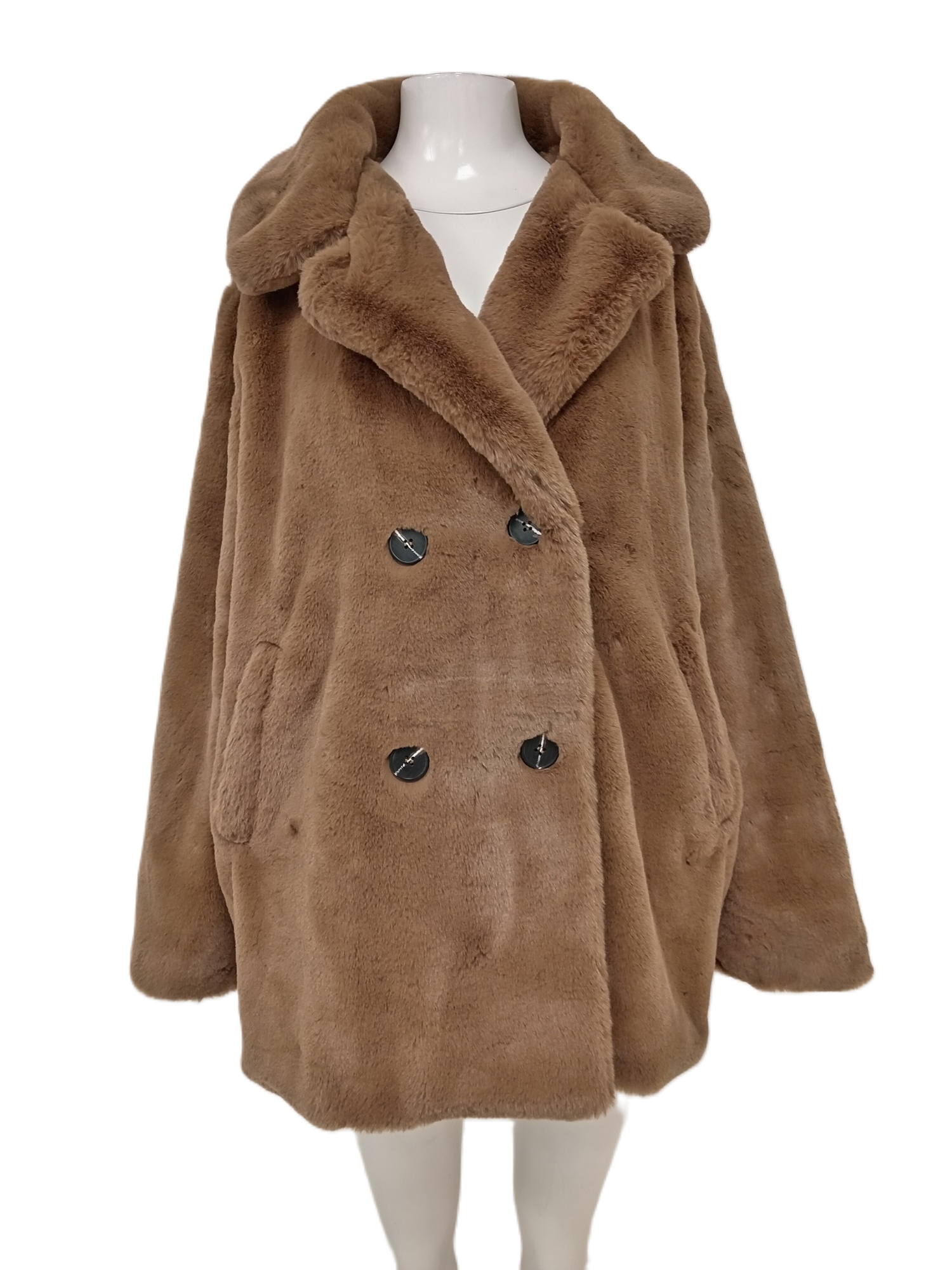 NEXT Ladies UK Size 16 Brown Faxu Fur Soft Autumn Coat Pre-Loved