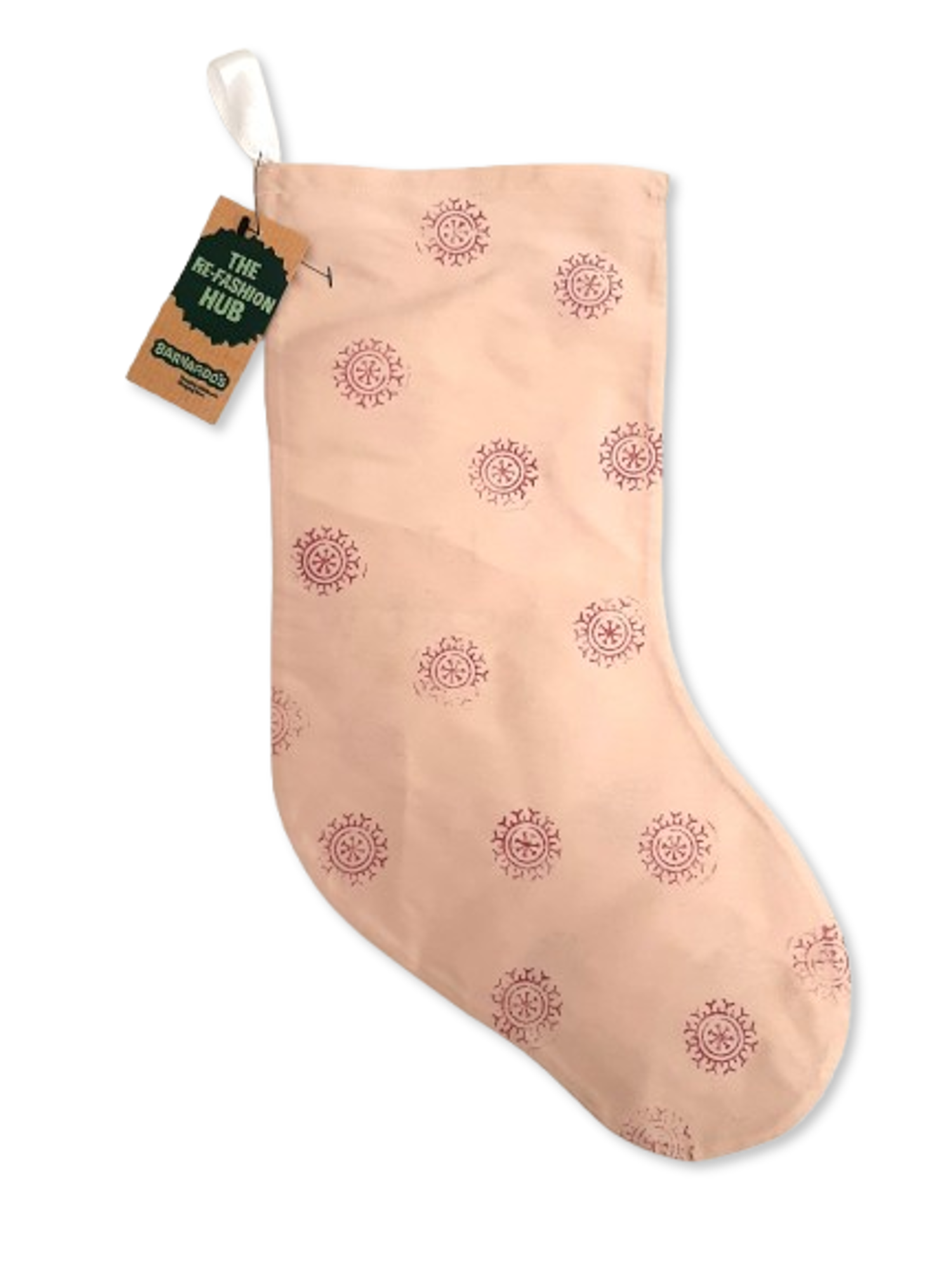 Upcycled Handmade Pink Let It Snow Patterned Festive Christmas Stocking Pre-Loved Re-Fashioned