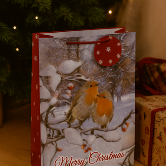 Large Traditional Robin Design Christmas Gift Bag  Large Traditional Robin Design Christmas Gift Bag