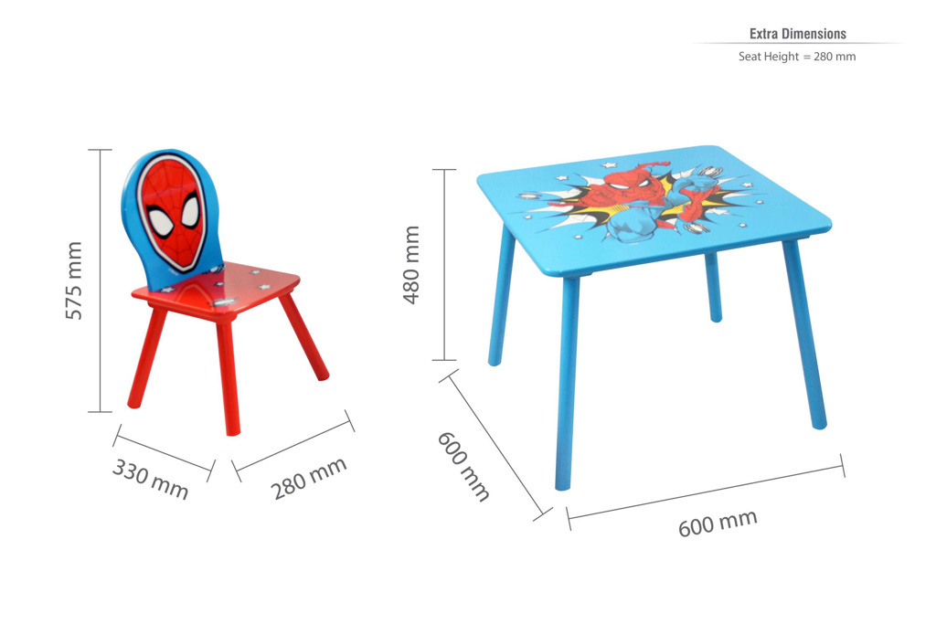 Spider-man Table and Chairs dimensions