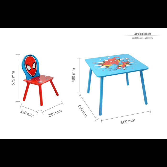 Spider-man Table and Chairs dimensions